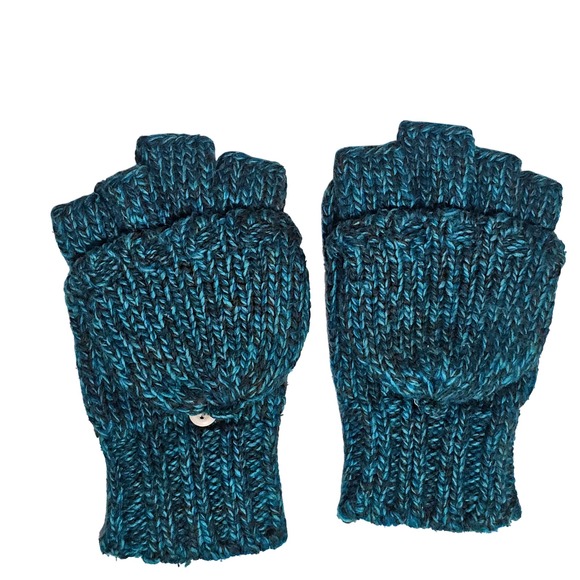 GAP Convertible Knit Gloves Fingerless Mitten S/M Wool Blend Blue Winter Snow - Picture 1 of 4